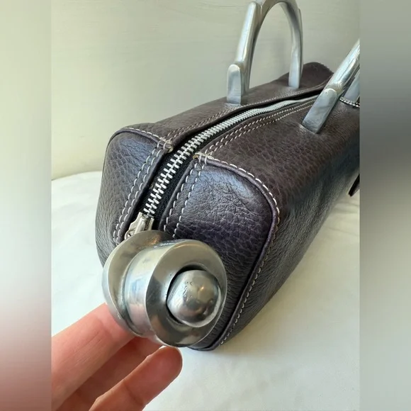 Latica Vintage Y2K Pebbled Leather Barrel Bag | Purple Silver Handle - Picture 6 of 17